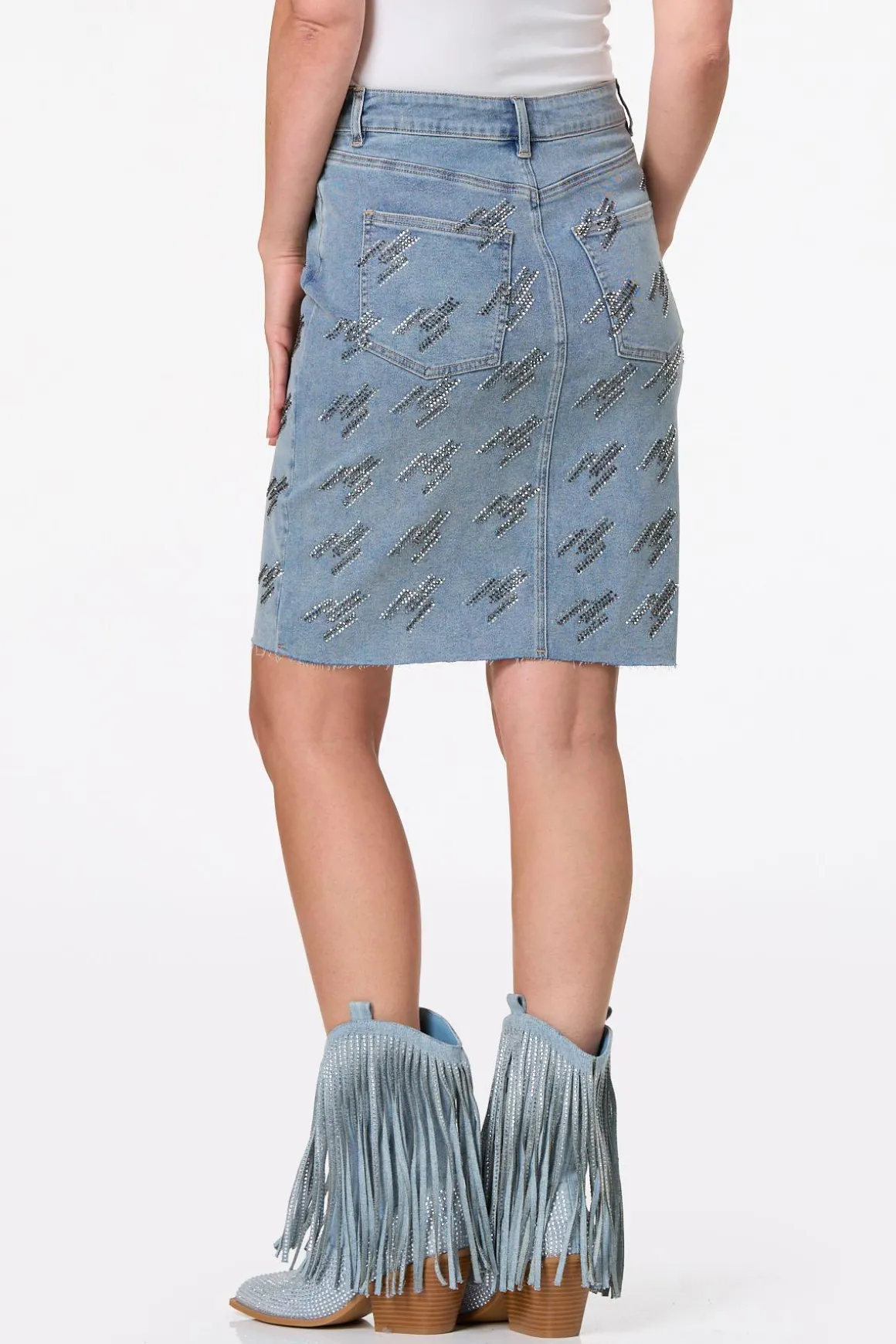 Metallic Stud Denim Skirt