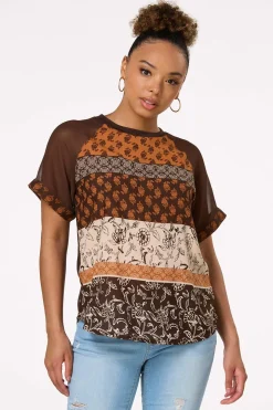 Mixed Floral Mesh Sleeve Top