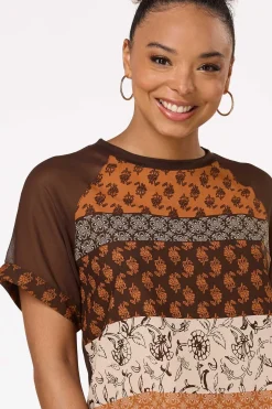 Mixed Floral Mesh Sleeve Top