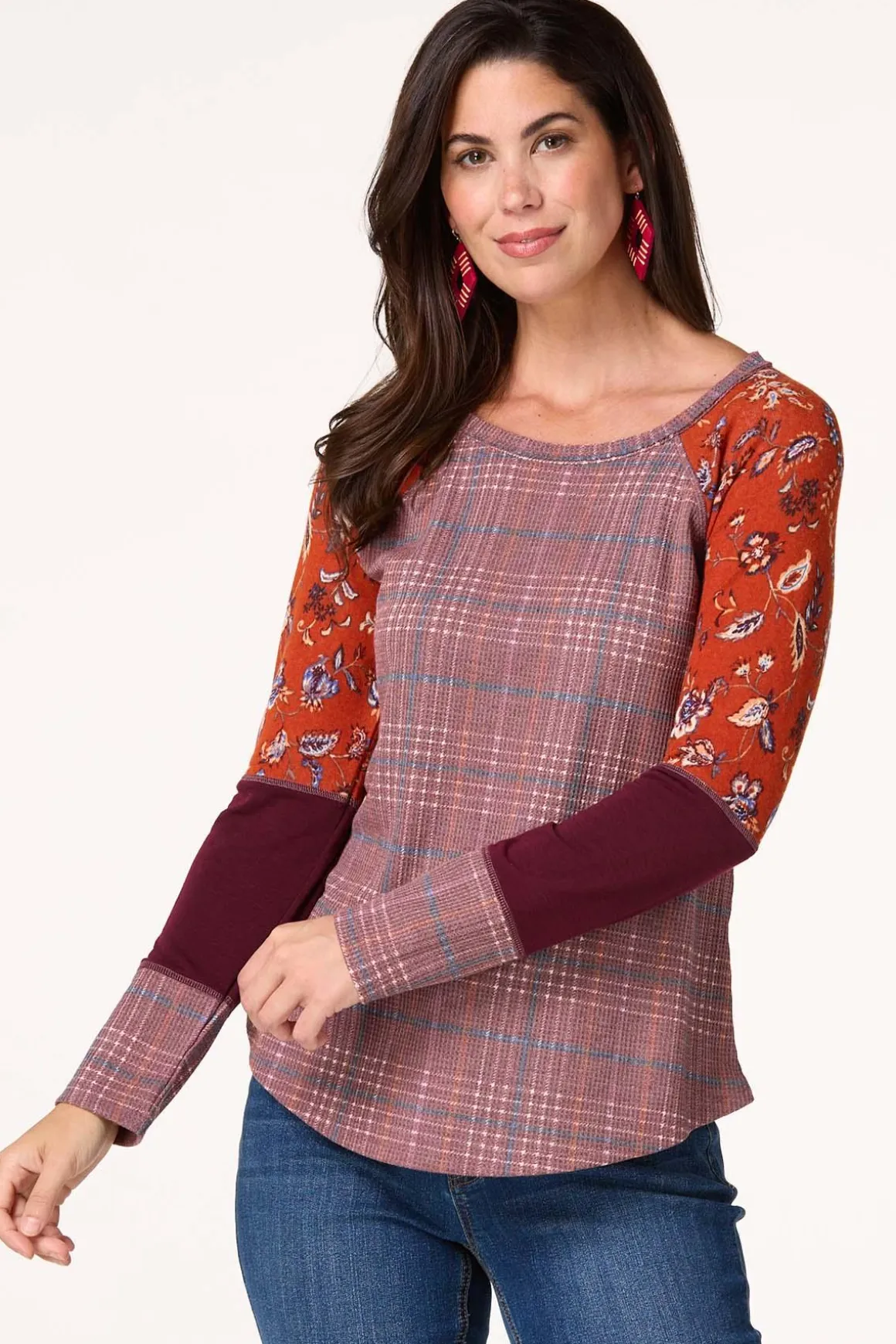 Mixed Print Baseball Top