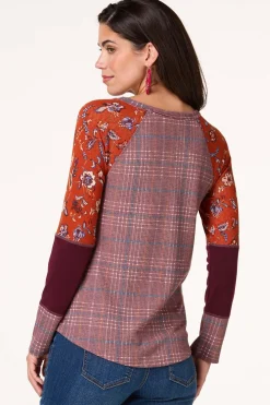 Mixed Print Baseball Top