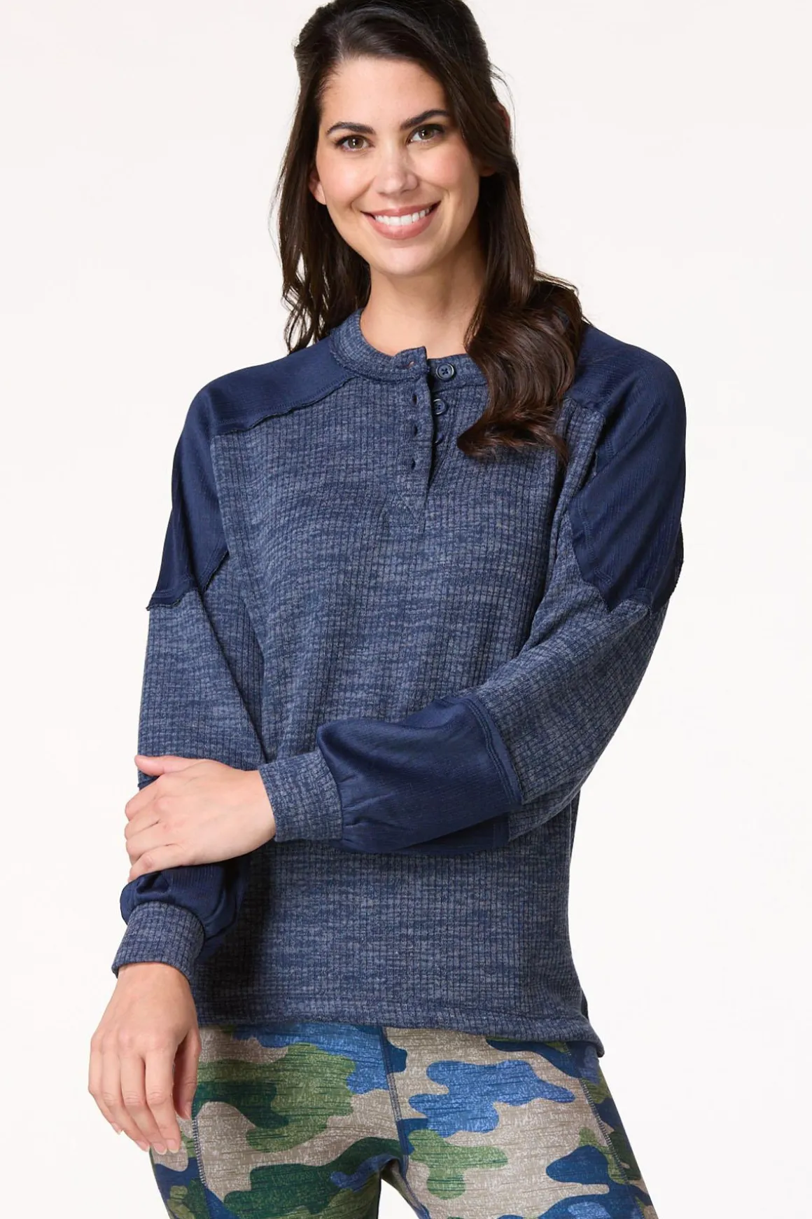 Mixed Waffle Henley Top