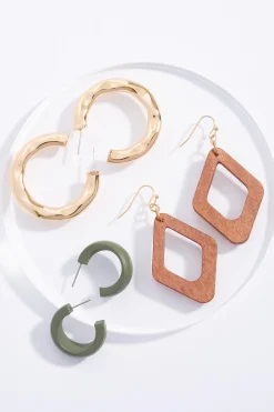 Mixed Wood Cut Out Earrings Set