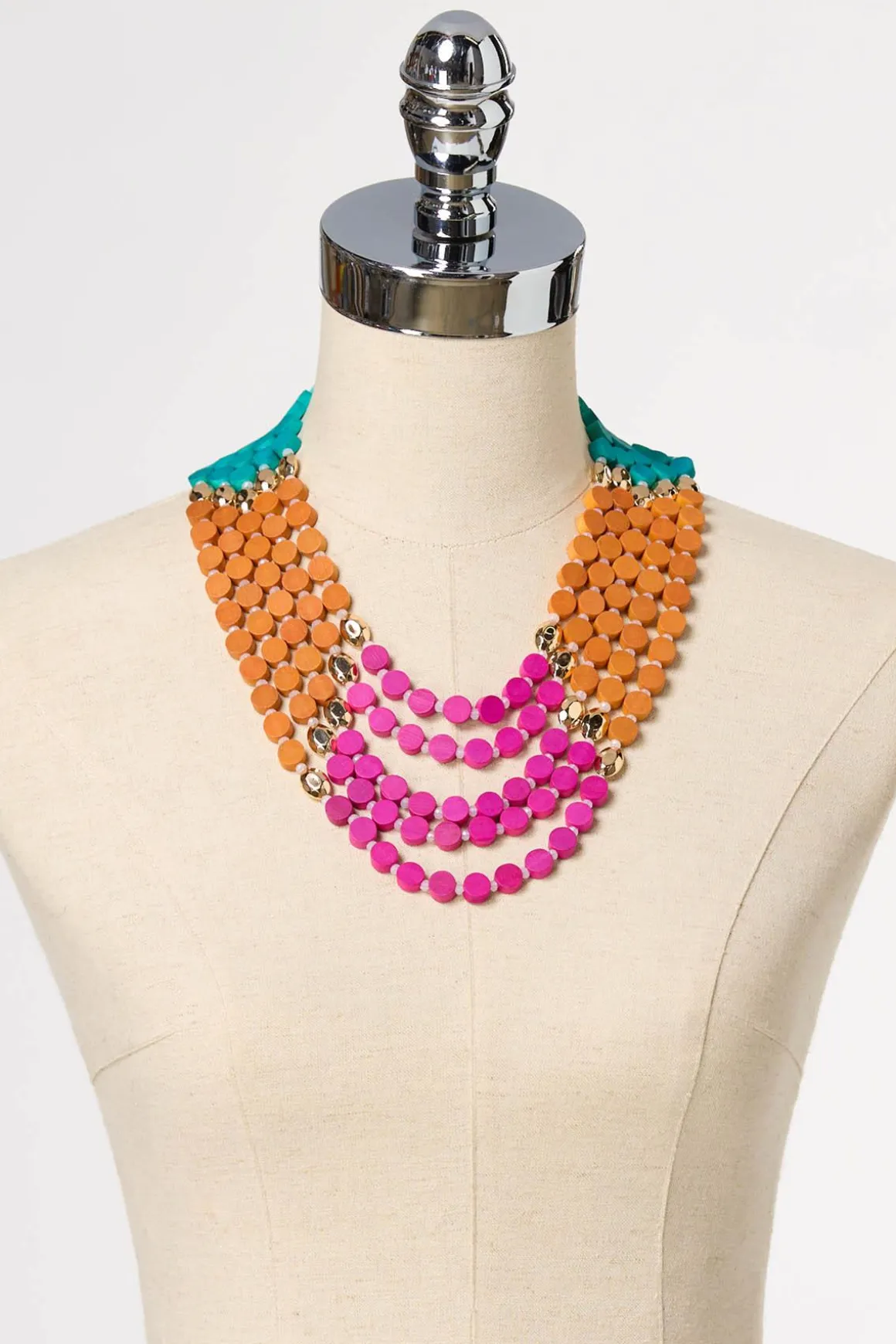Multi Color Wood Layered Necklace