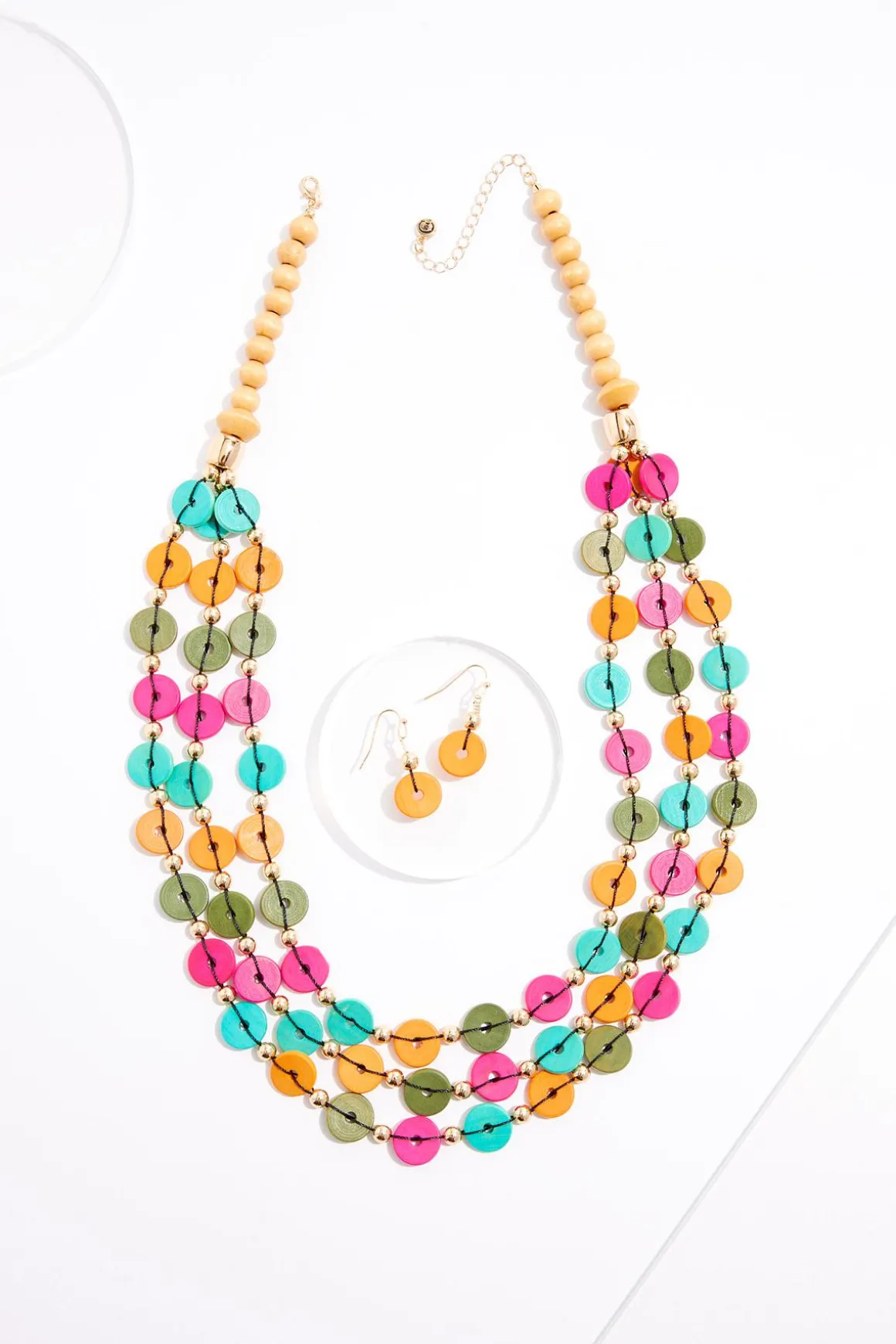 Multi Color Wood Necklace Set