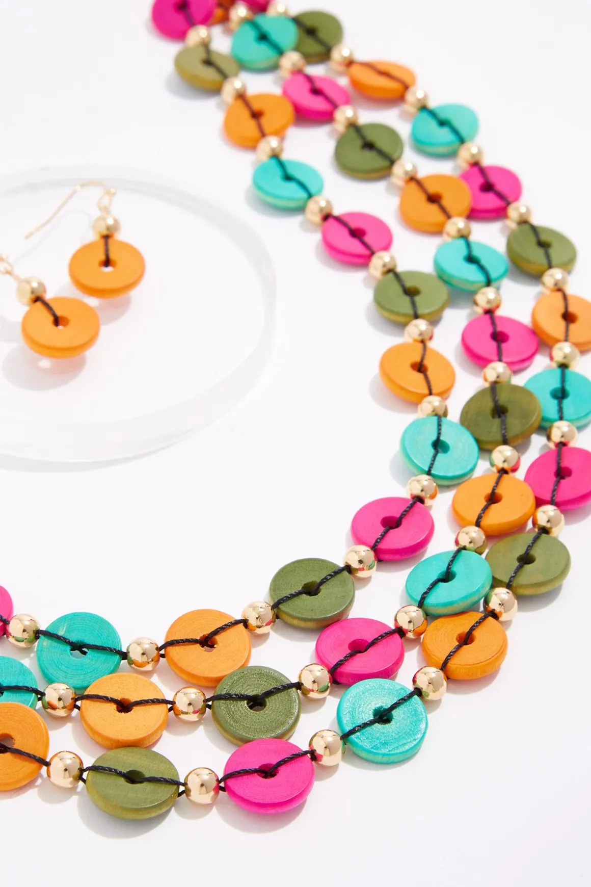 Multi Color Wood Necklace Set