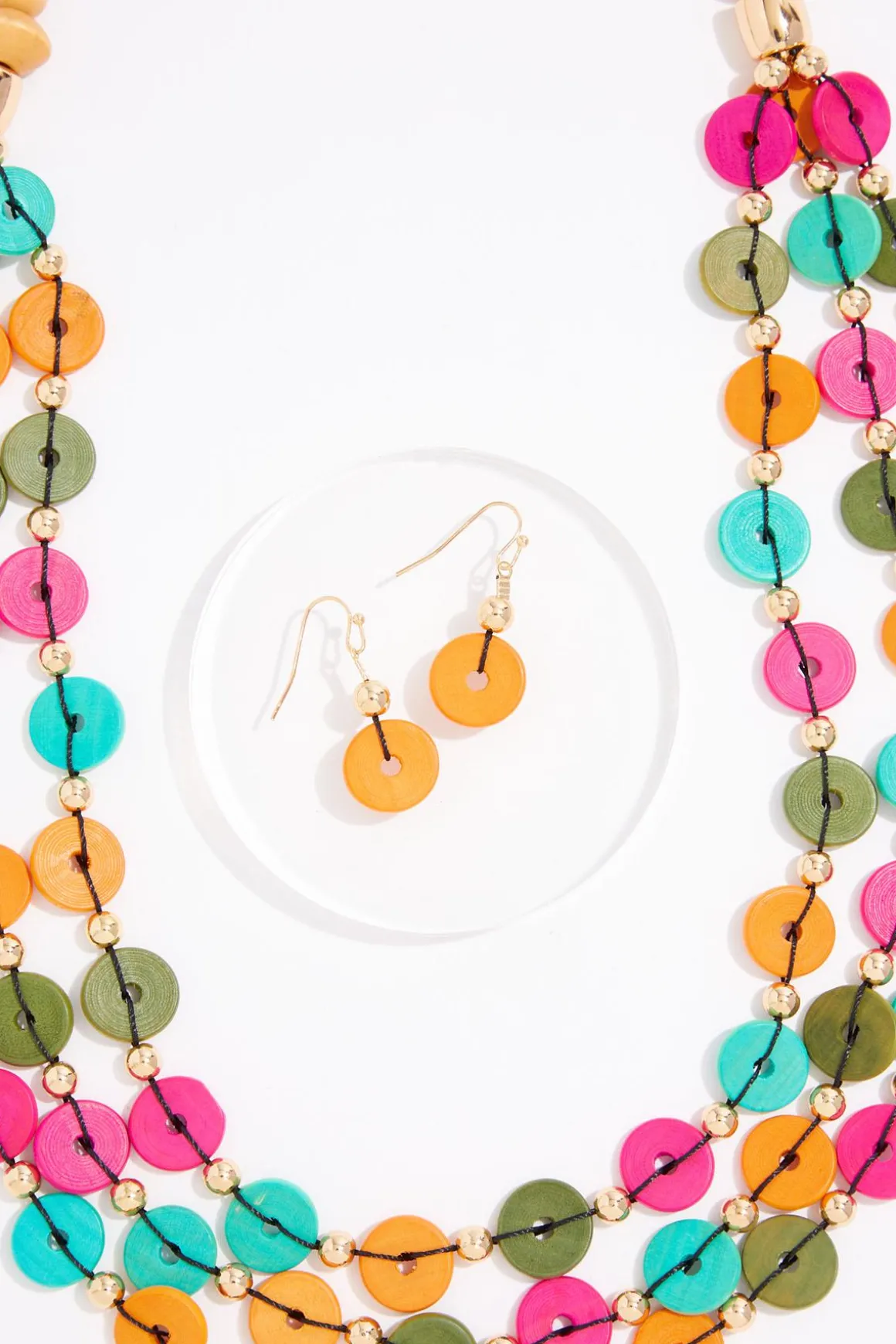 Multi Color Wood Necklace Set