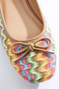 Multi Raffia Ballet Flats