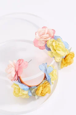Multicolor Chiffon Floral Hoop Earrings