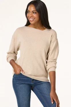 Natural Asymmetrical V- Neck Sweater