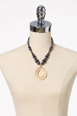 Navy Bead Ring Pendant Necklace Set