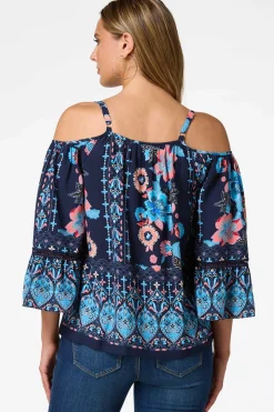 Navy Floral Cold Shoulder Top