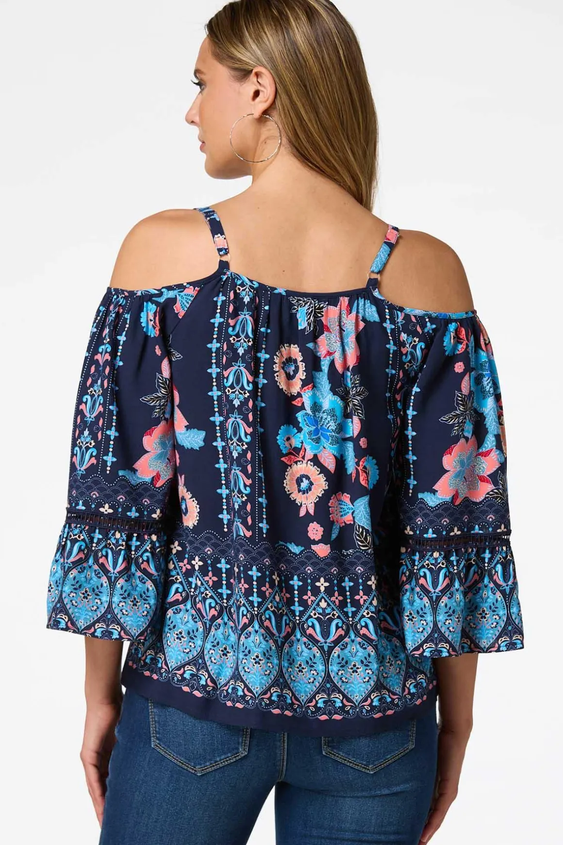 Navy Floral Cold Shoulder Top