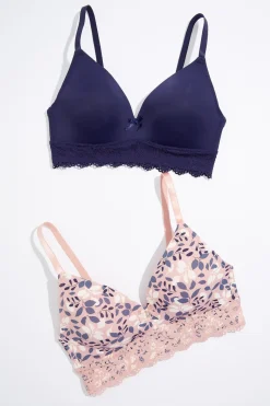Navy Floral Wire- Free Bra Set