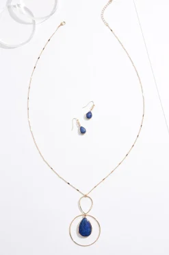 Navy Tear Pendant Necklace Set