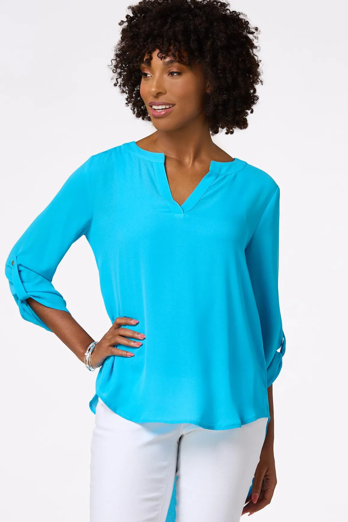 Notched V- Neck Top