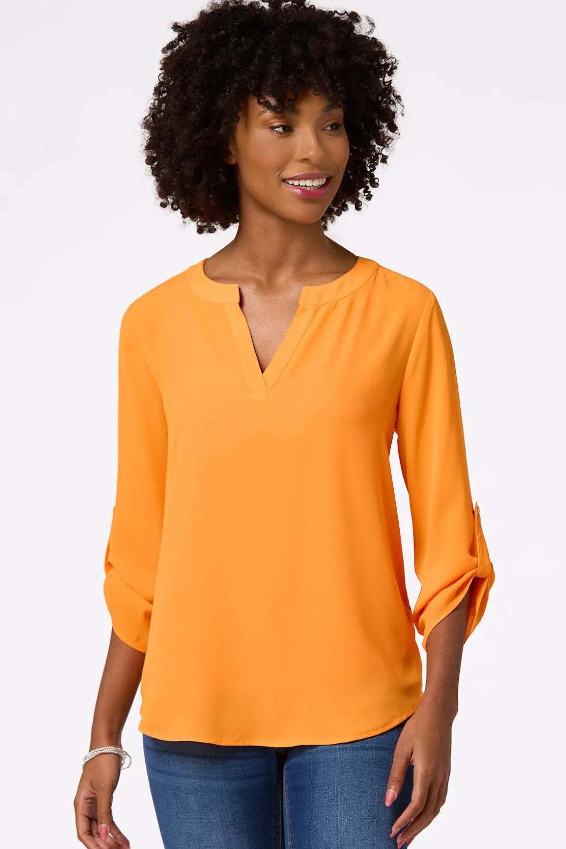Notched V- Neck Top