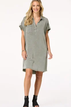 Olive Chambray Shift Dress