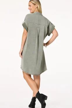 Olive Chambray Shift Dress