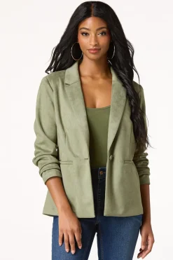 Olive Faux Suede Blazer