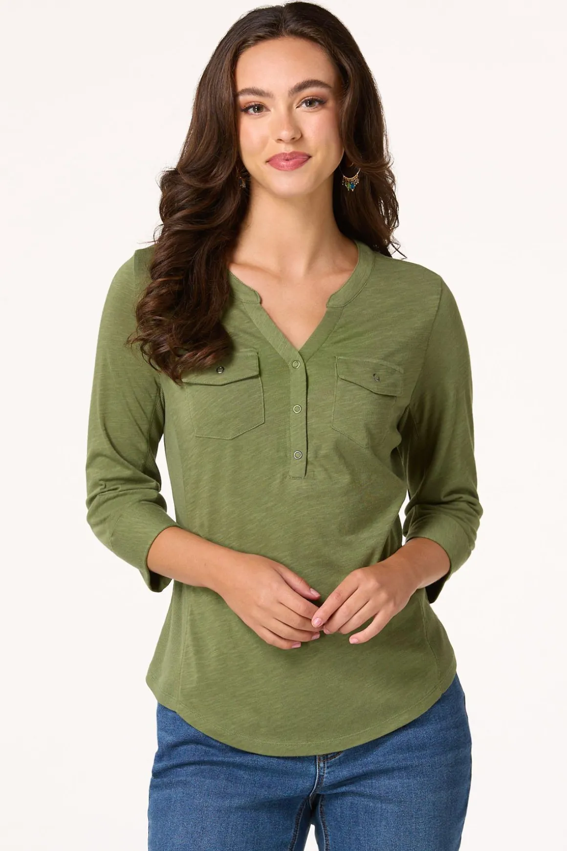 Olive Front Pocket Top