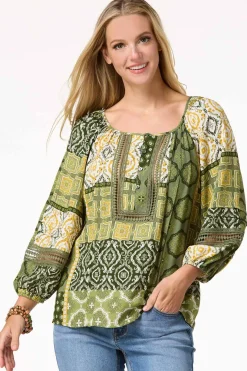 Olive Patchwork Top