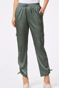 Olive Satin Ruched Joggers