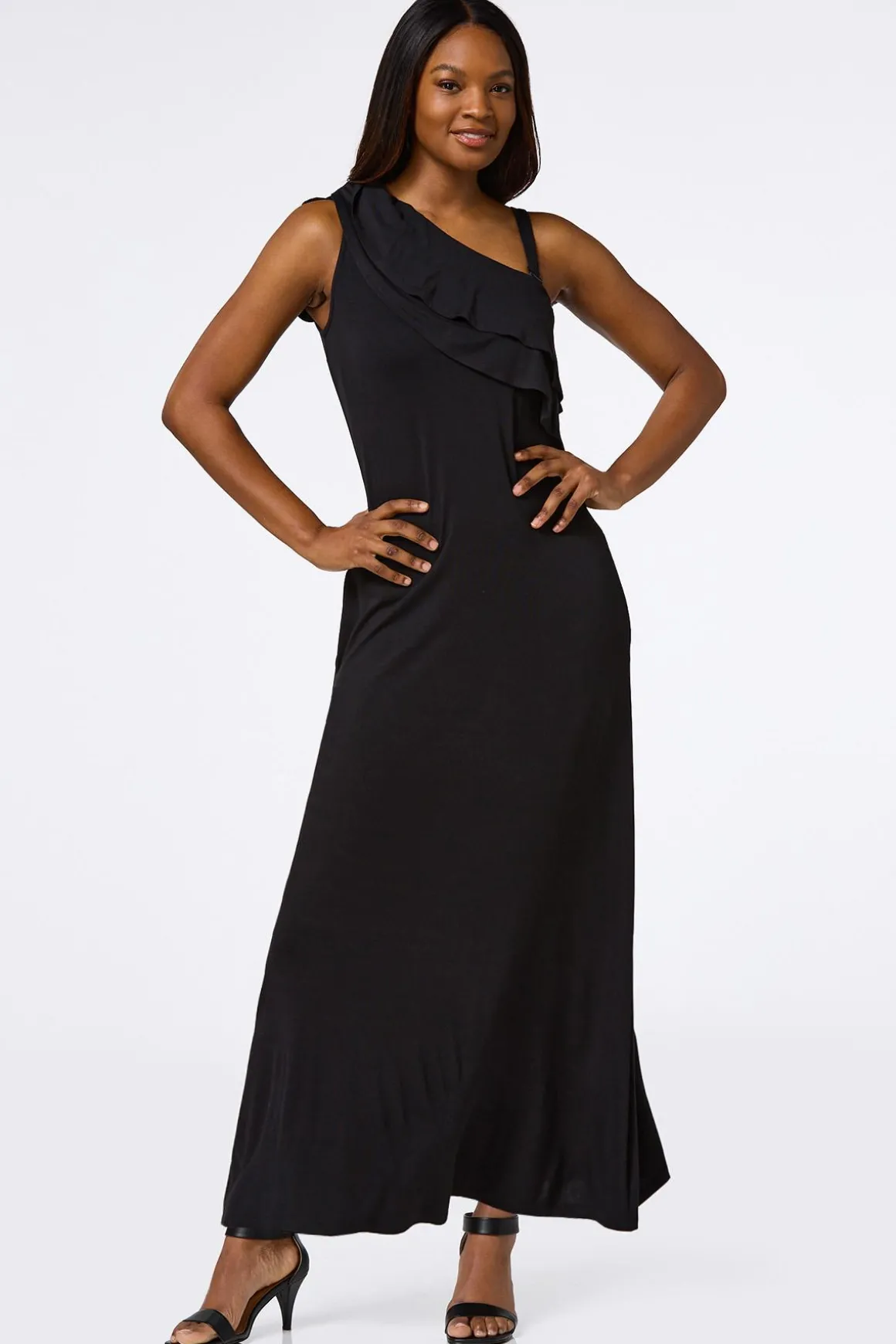 One Shoulder Ruffled Maxi Dress