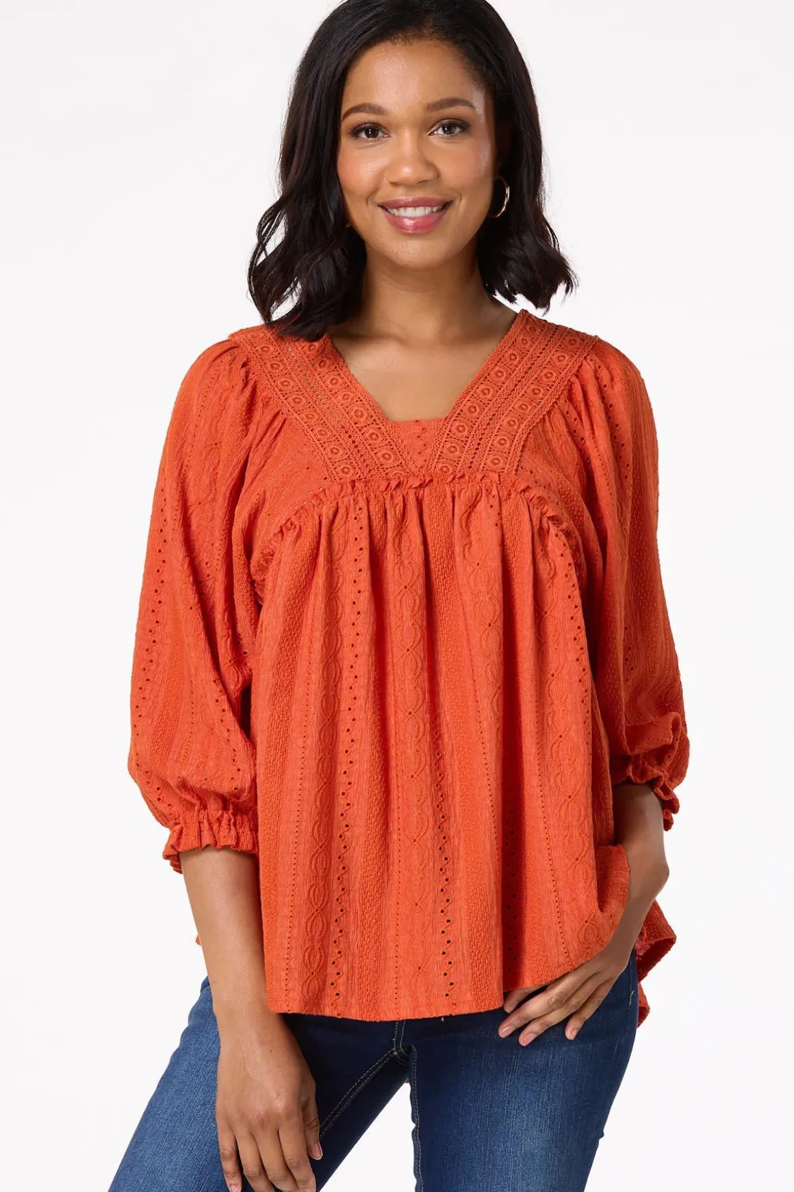Orange Lace Trim Babydoll Top