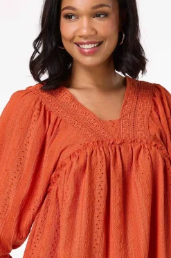 Orange Lace Trim Babydoll Top