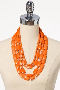 Orange Square Layered Necklace Set