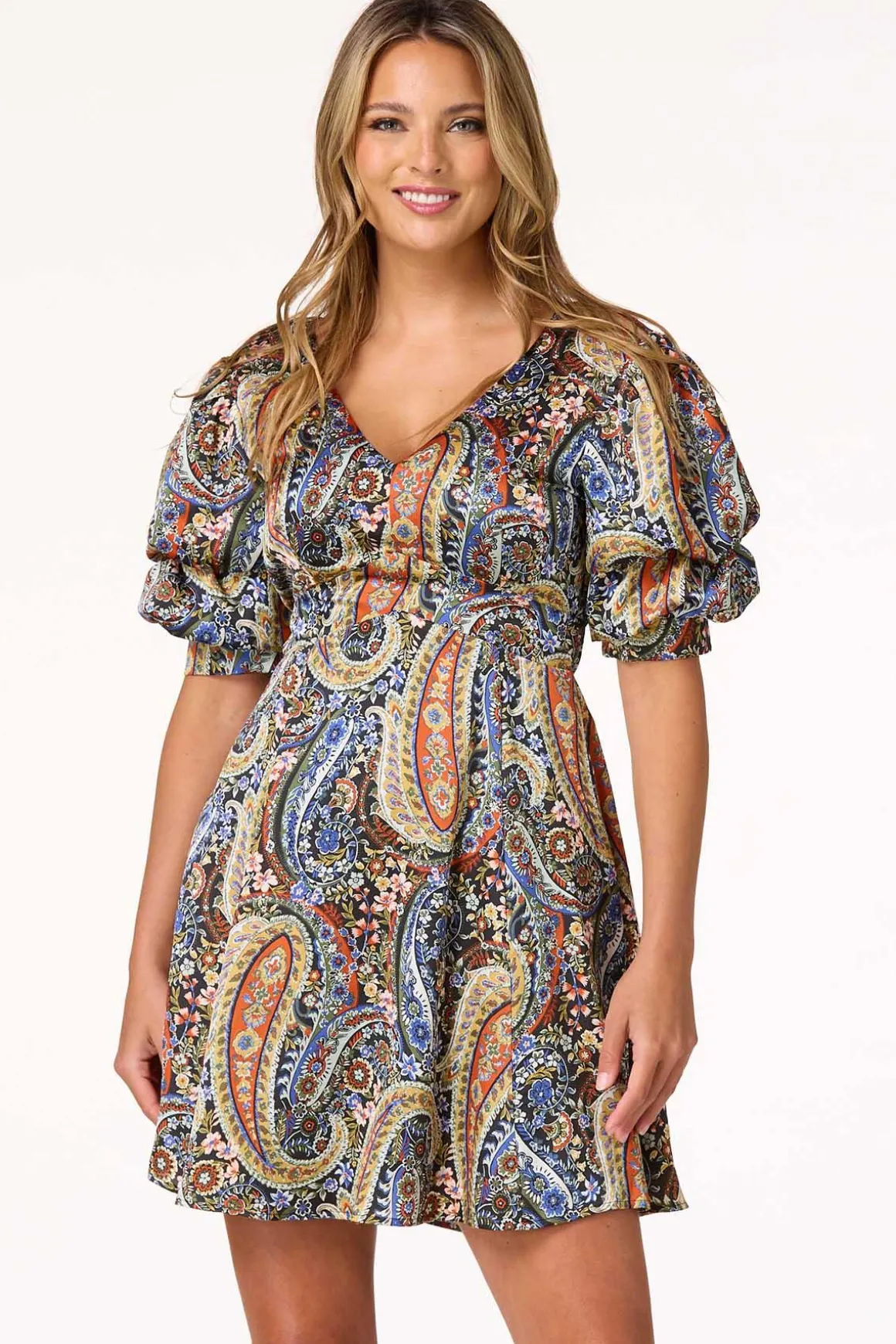 Paisley Bubble Sleeve Dress