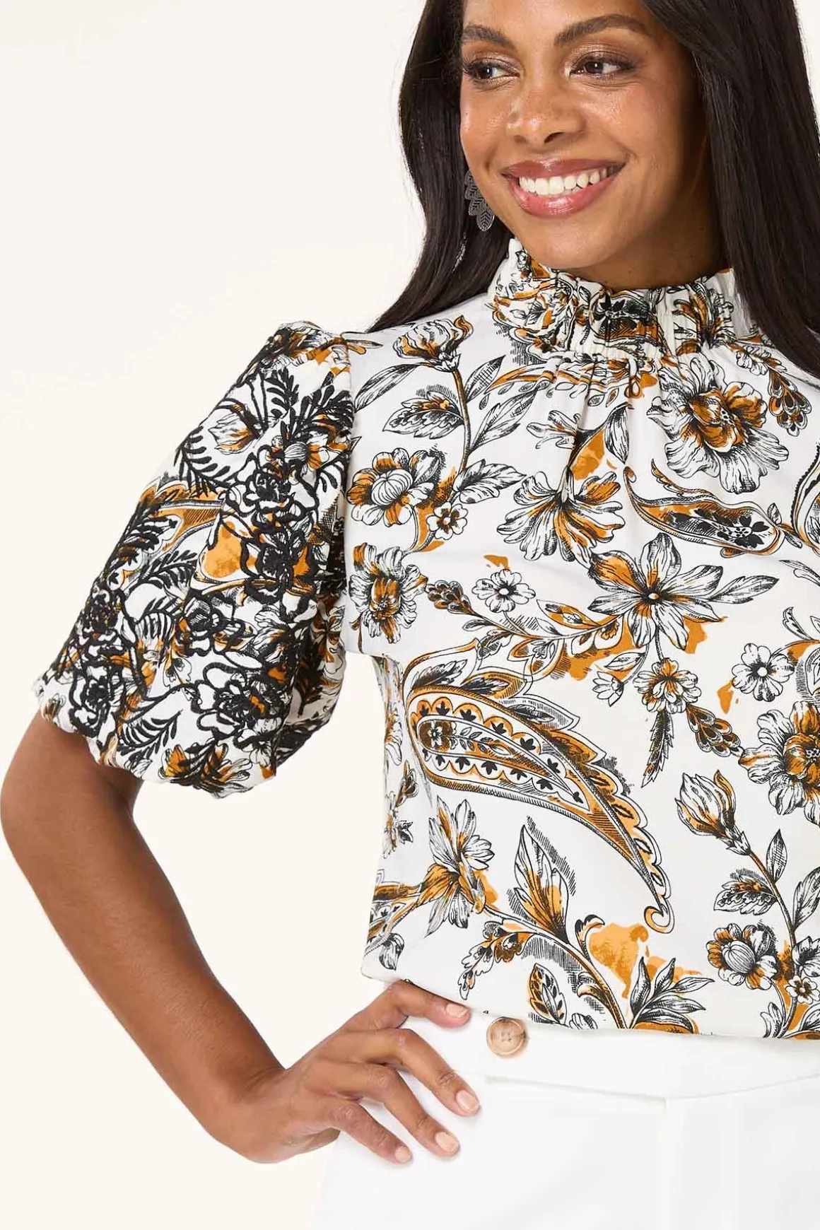 Paisley Floral Embroidered Sleeve Top