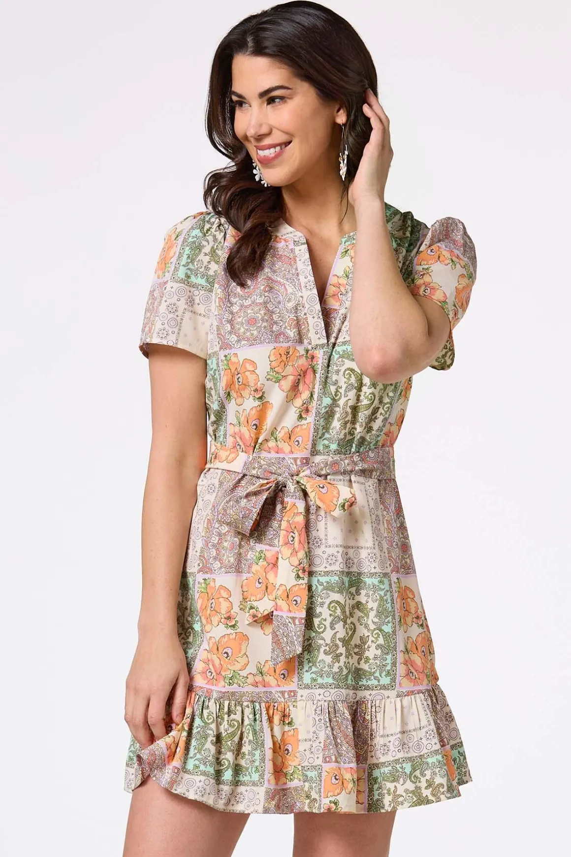 Paisley Patch Tie Waist Dress