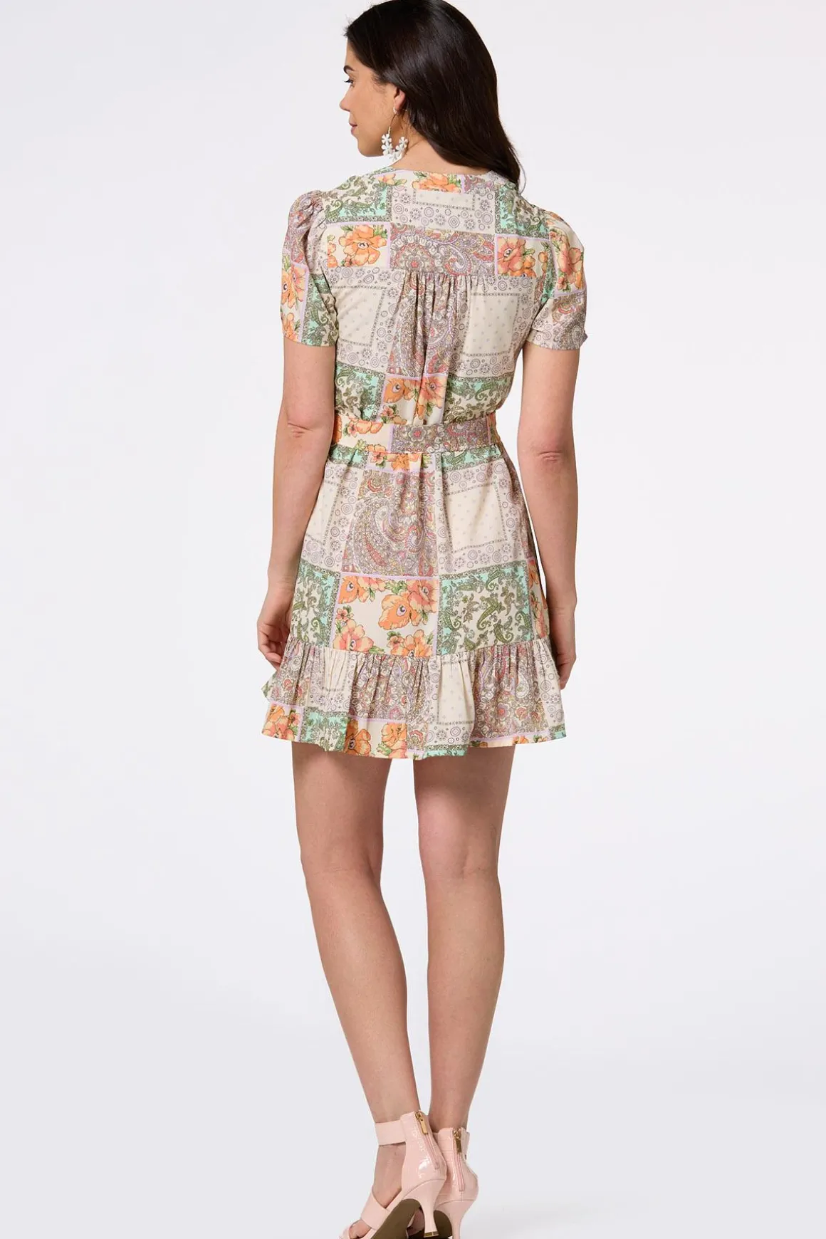 Paisley Patch Tie Waist Dress