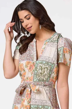 Paisley Patch Tie Waist Dress