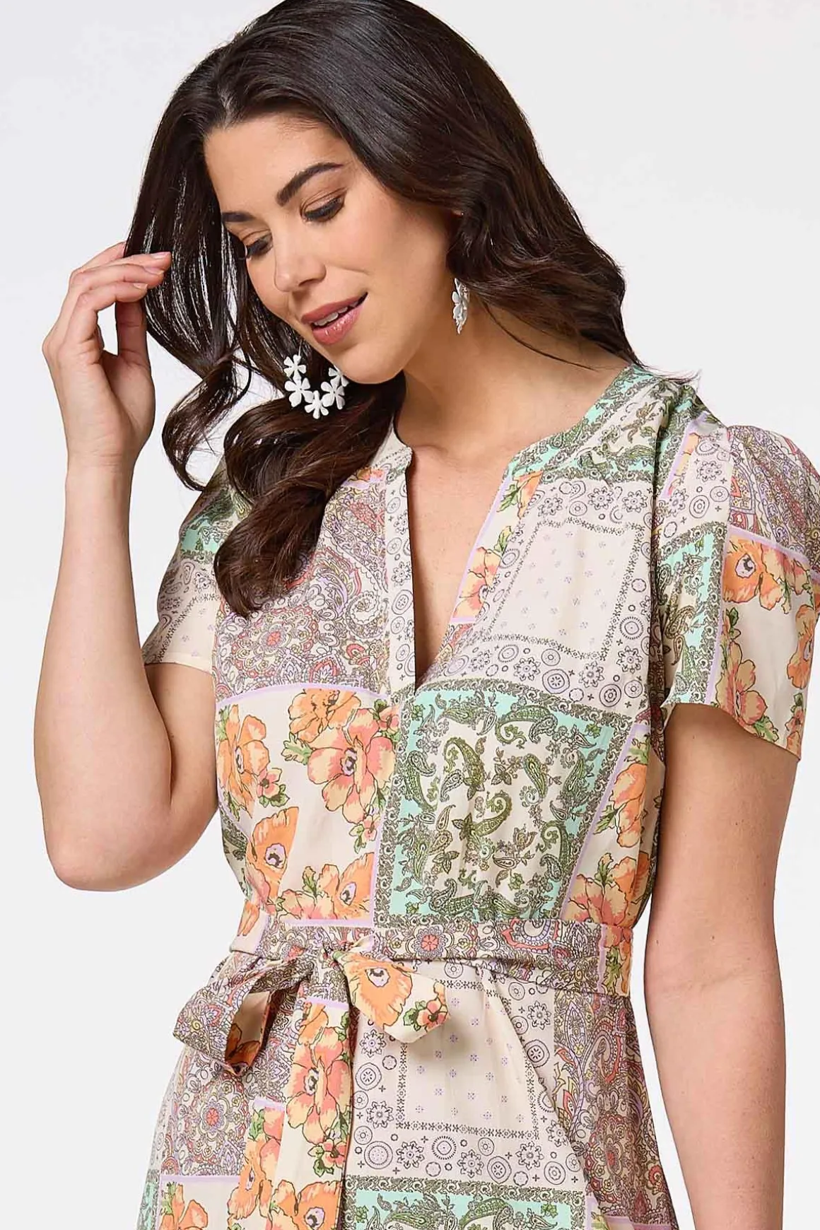 Paisley Patch Tie Waist Dress