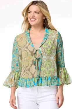 Paisley Ruffled Trim Cardigan