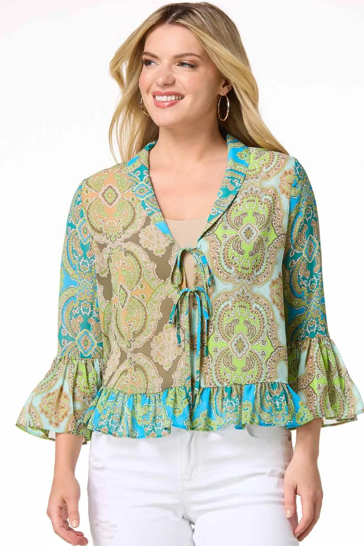 Paisley Ruffled Trim Cardigan