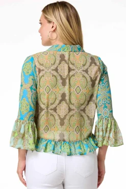 Paisley Ruffled Trim Cardigan
