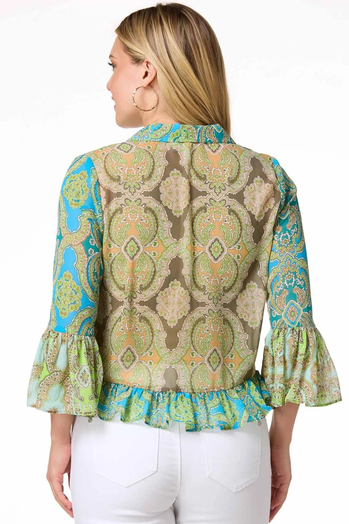 Paisley Ruffled Trim Cardigan
