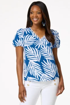 Palm Leaf Bubble Sleeve Top
