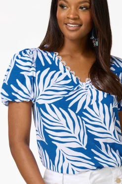 Palm Leaf Bubble Sleeve Top