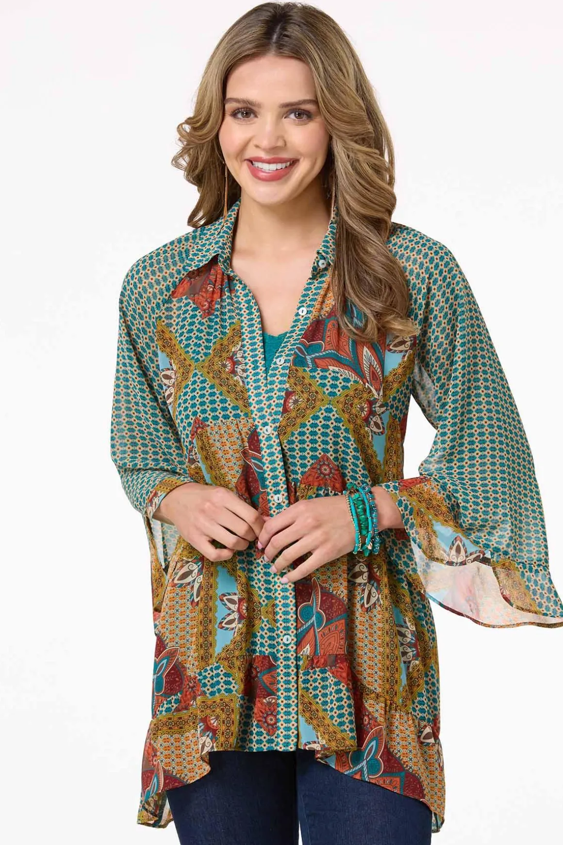 Patchwork Flounced Trim Shirt