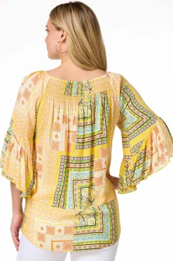 Patchwork Print Smocked Top