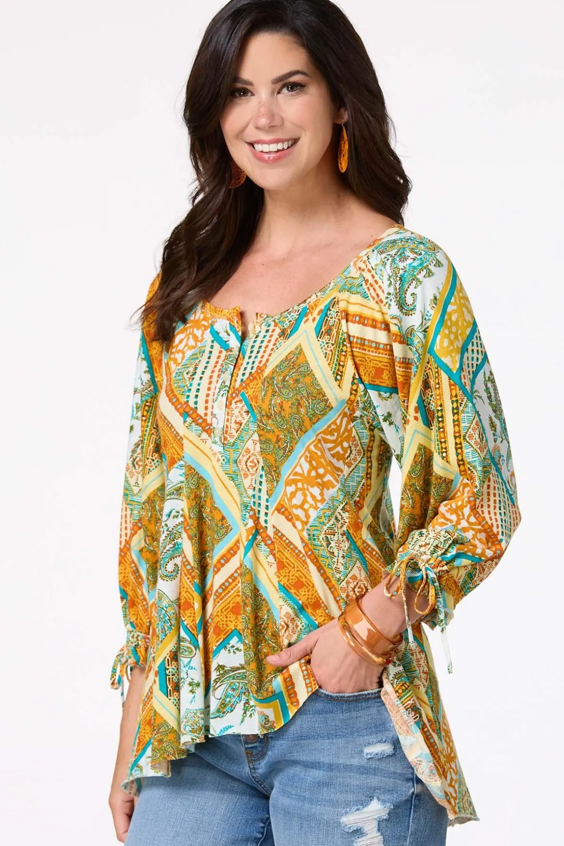 Patchwork Tie Sleeve Top