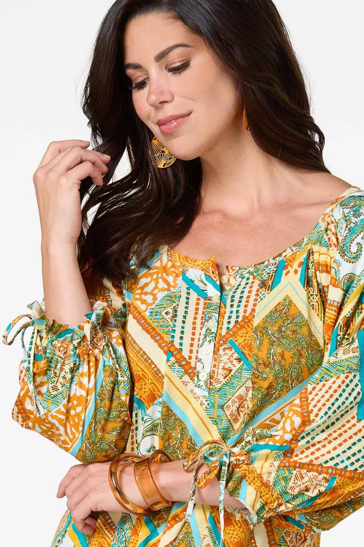 Patchwork Tie Sleeve Top