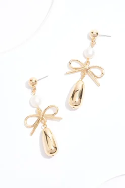 Pearl Ball Linear Bow Earrings