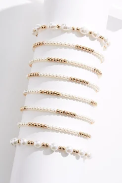 Pearl Ball Multi Band Bracelet Set