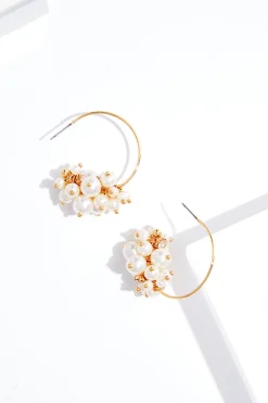 Pearl Cluster Hoop Earrings